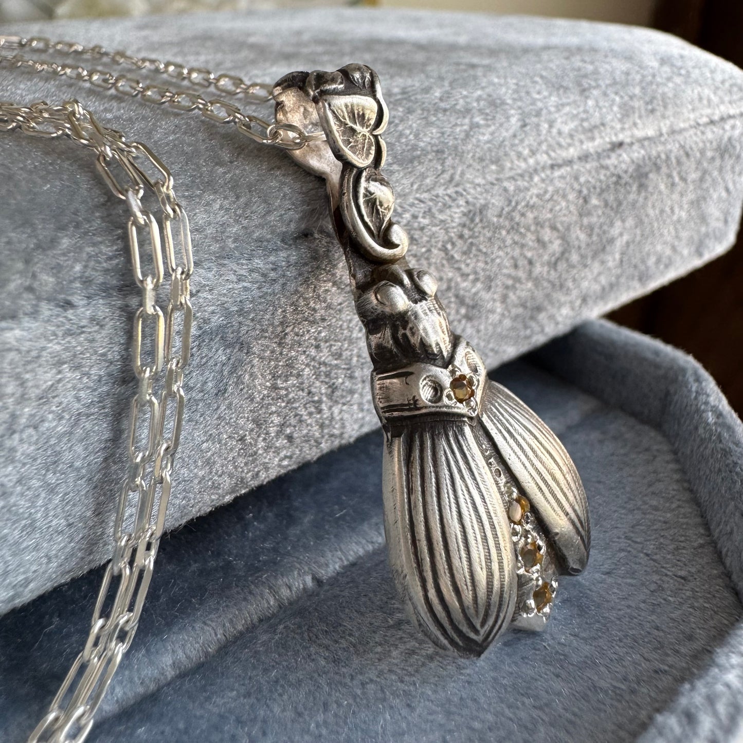 Botanical Firefly artisan Citrine necklace in Sterling Silver