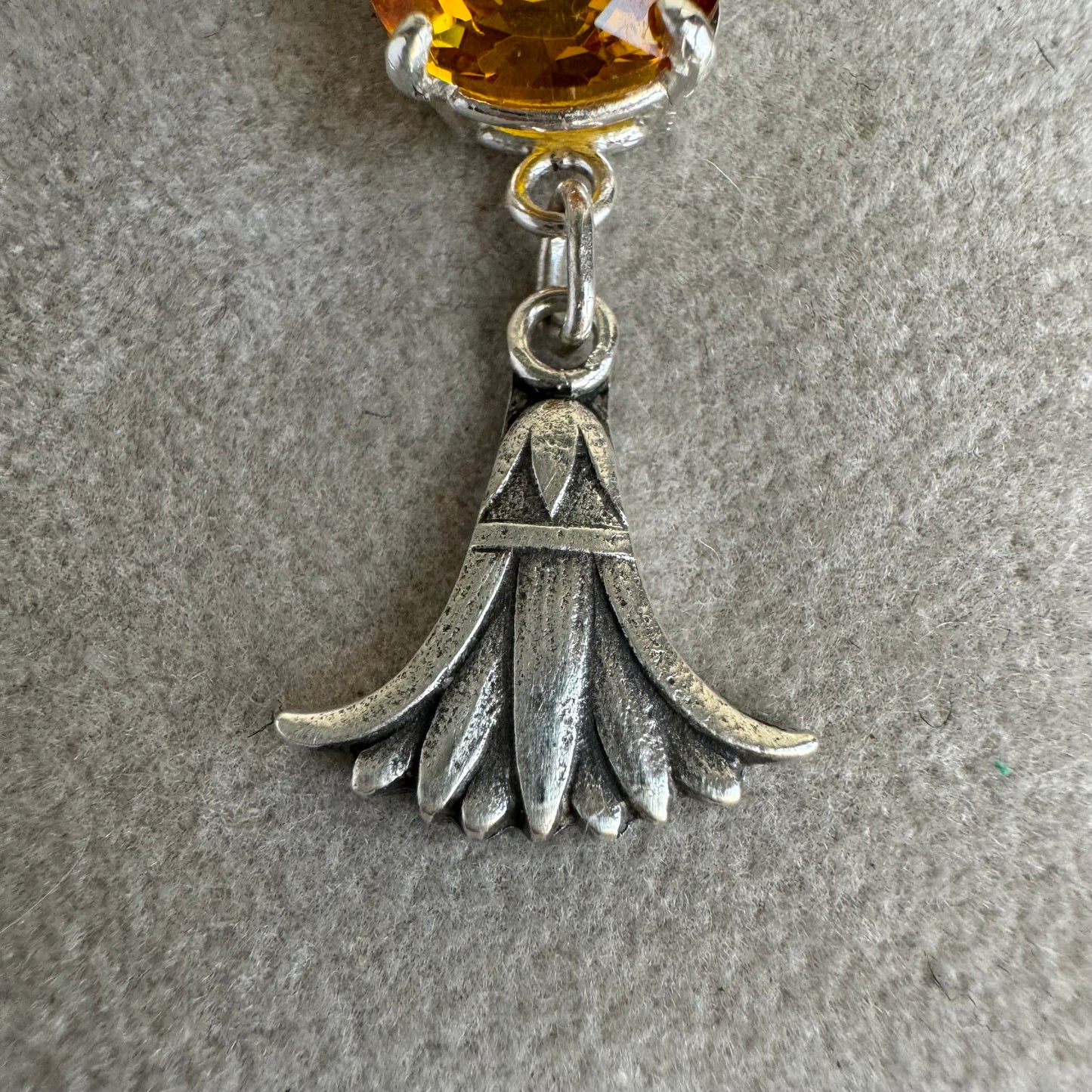 Art Deco Egyptian revival artisan 2.5ct Citrine Papyrus flower necklace in Sterling Silver