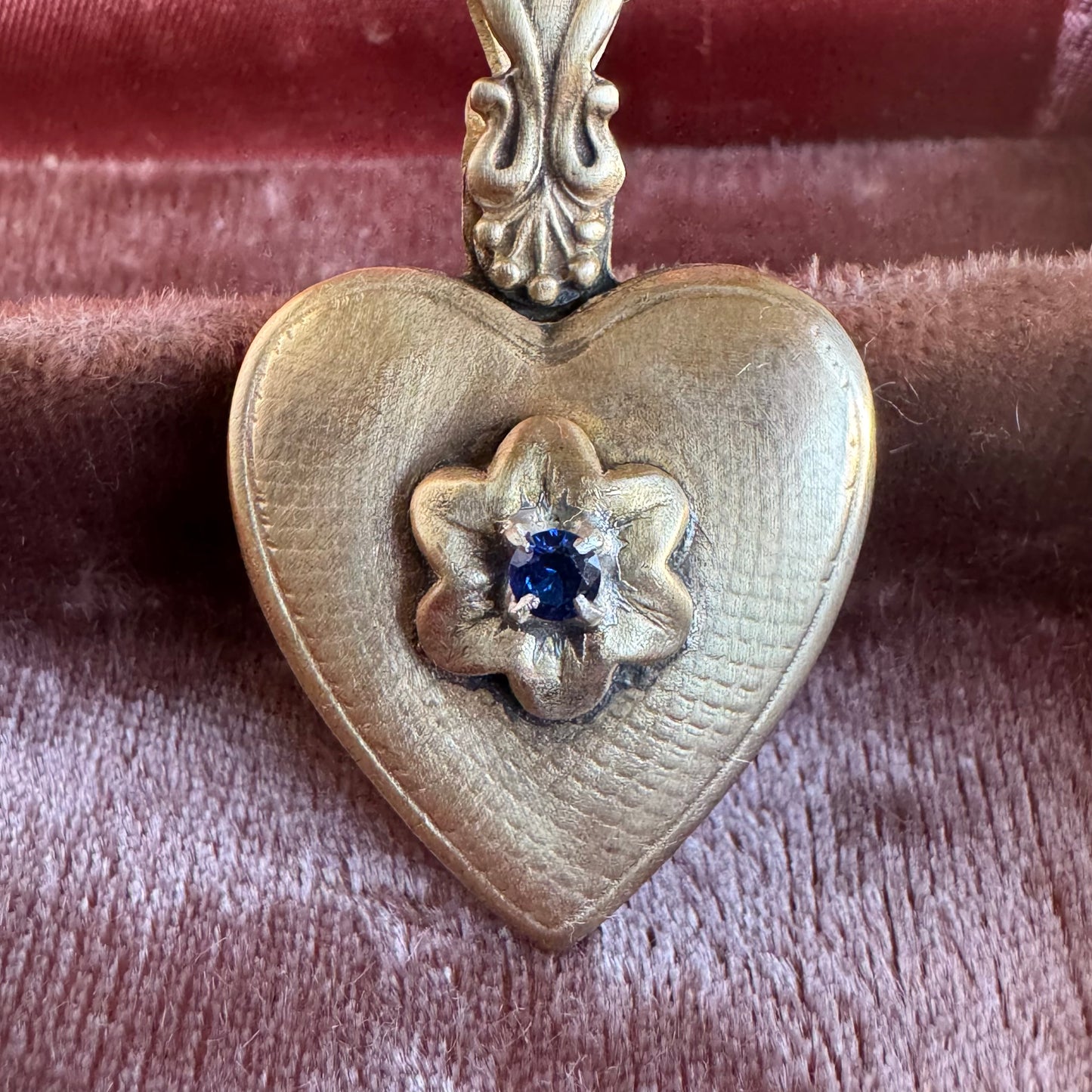 Victorian Heart with Blue Sapphire artisan Brass necklace