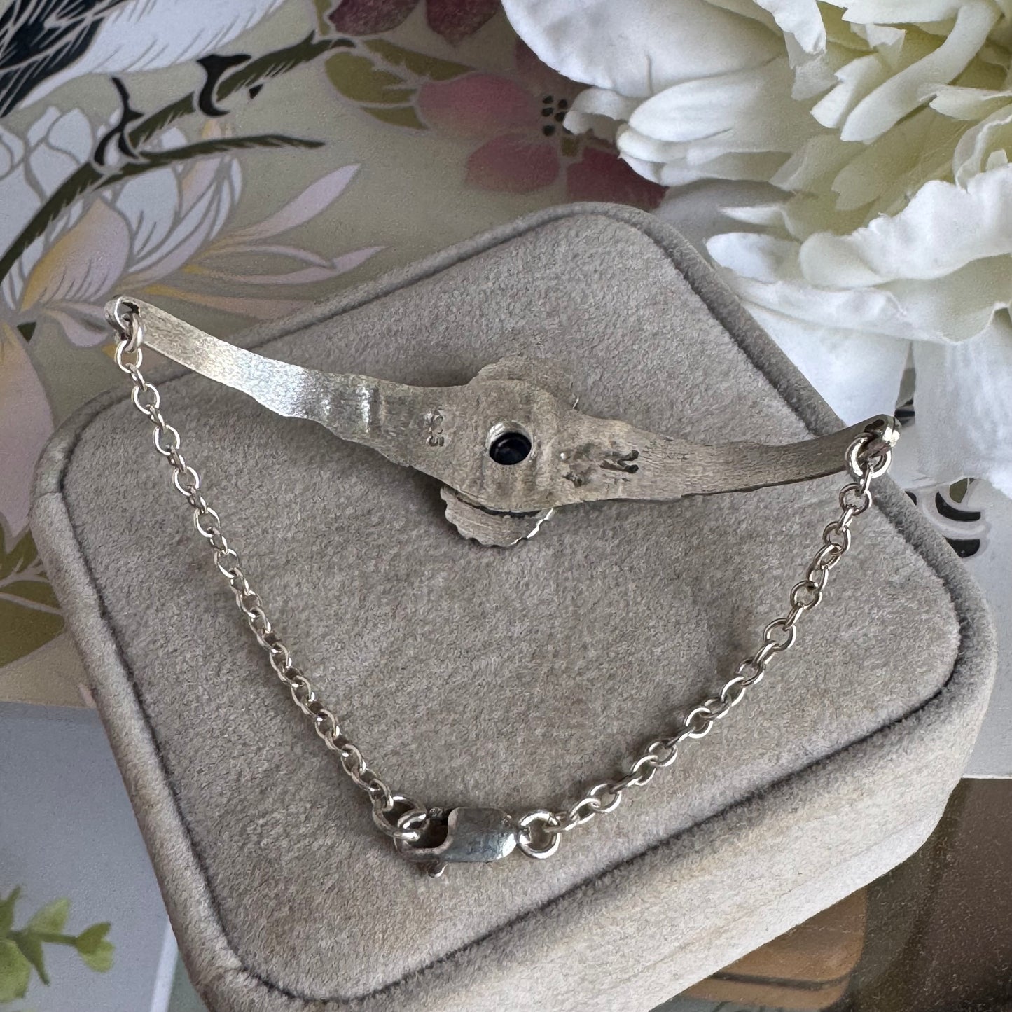 Art Nouveau Mermaids and Sapphire cuff and chain bracelet in Sterling Silver