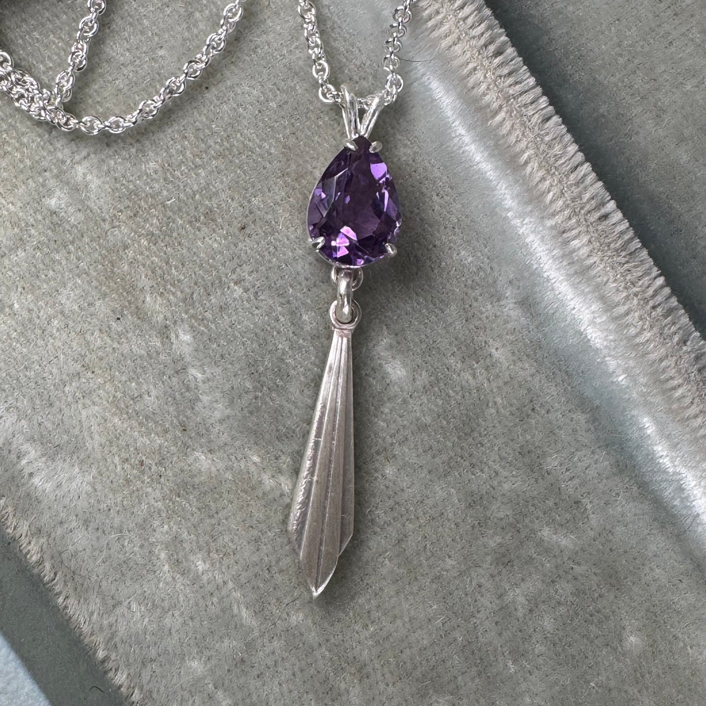 Art Deco pear shape 9ct Amethyst lariat necklace handmade in Sterling Silver