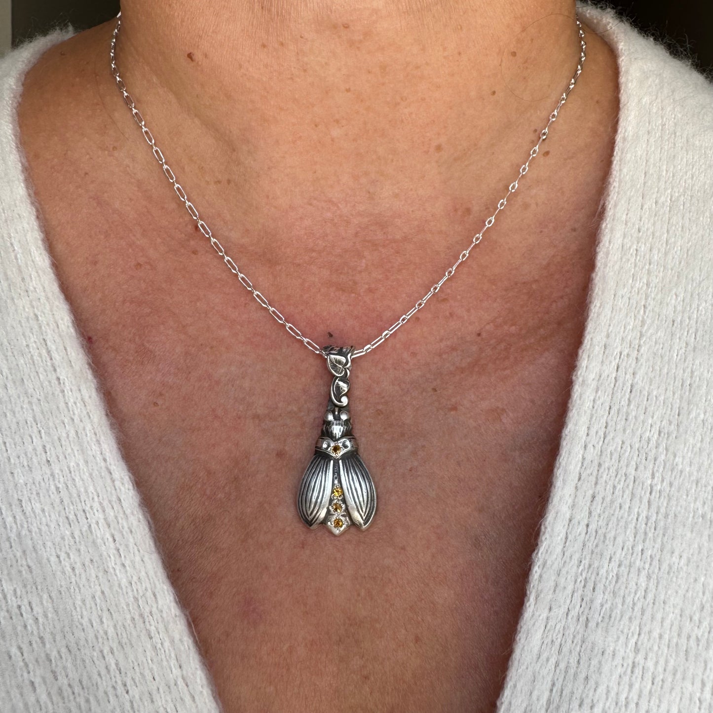 Botanical Firefly artisan Citrine necklace in Sterling Silver
