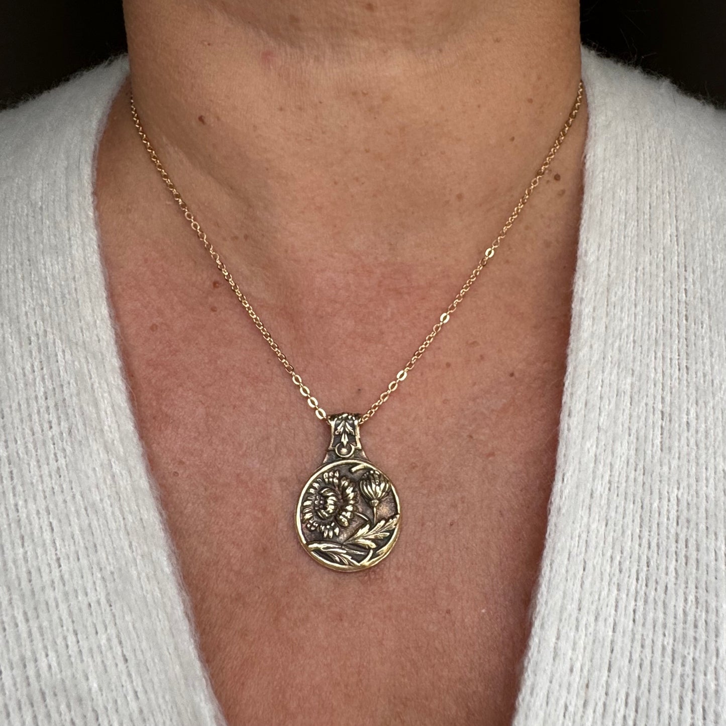 Victorian heirloom Dandelion artisan brass necklace