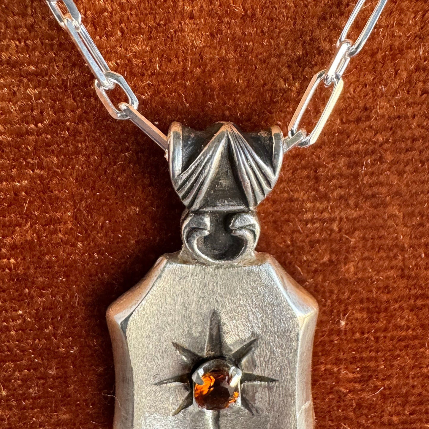 Citrine Art Deco starburst artisan necklace in Sterling Silver