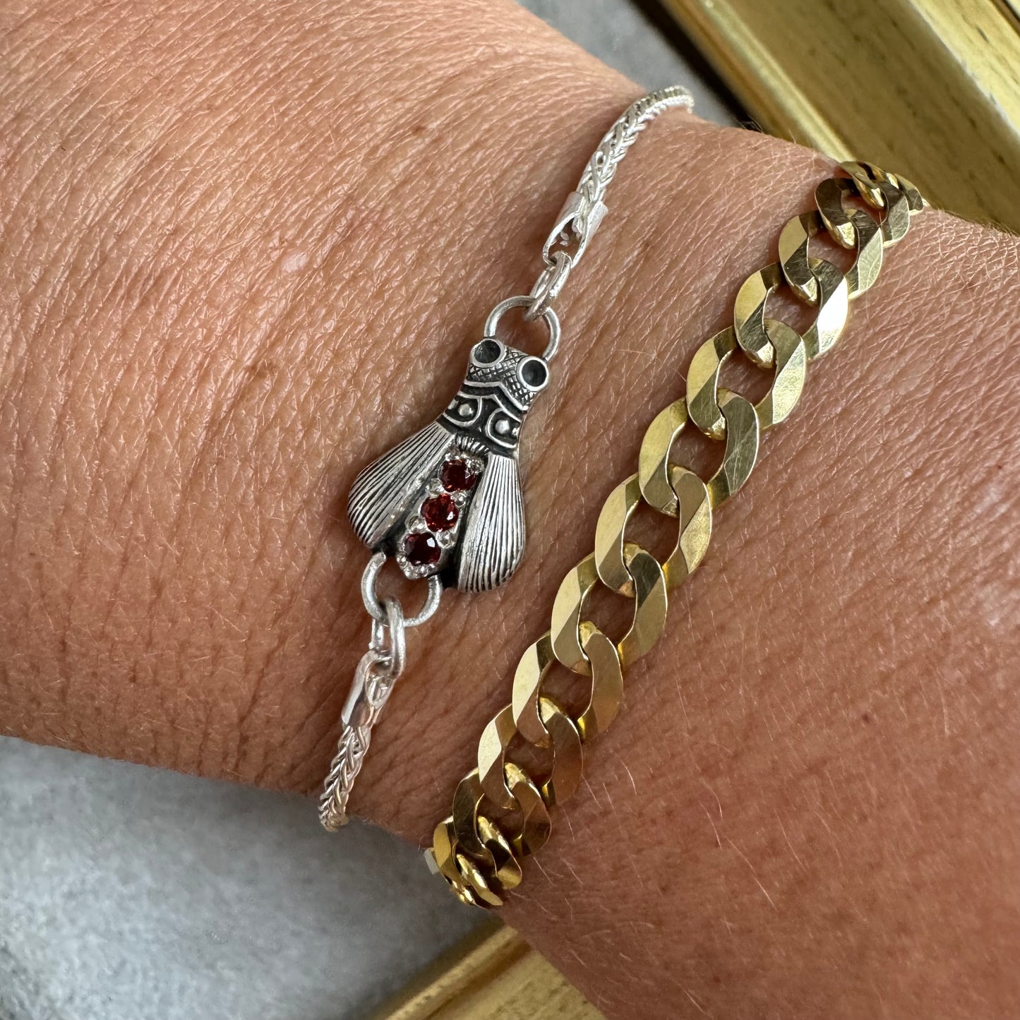 Vintage inspired Firefly artisan Garnet bracelet in Sterling Silver