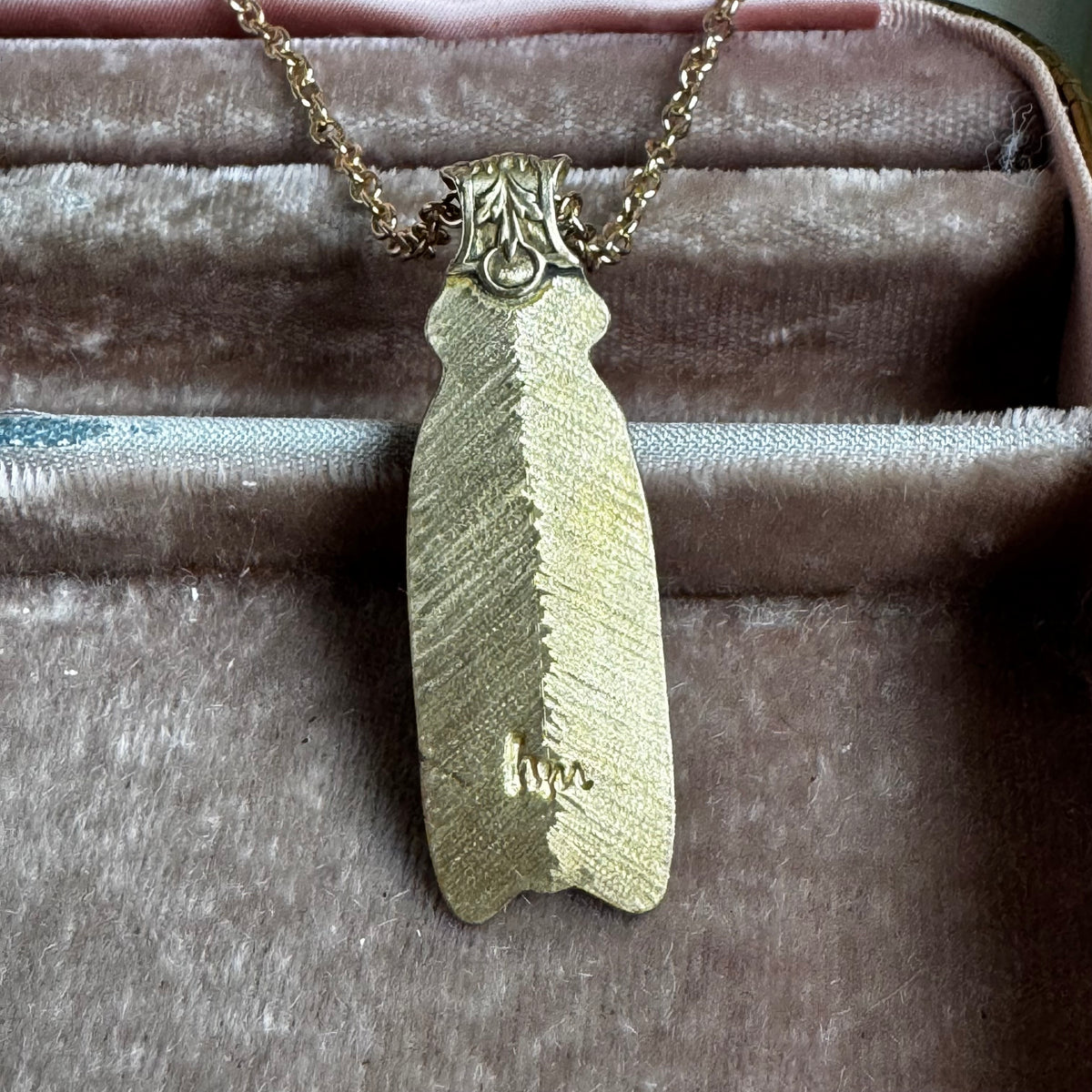 Cicada and Black Kyocera Opal brass artisan necklace