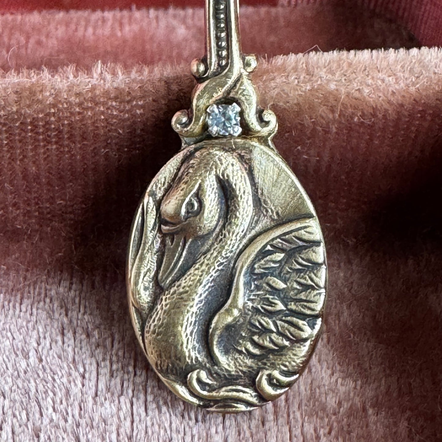 Victorian Swan aquamarine in brass artisan necklace