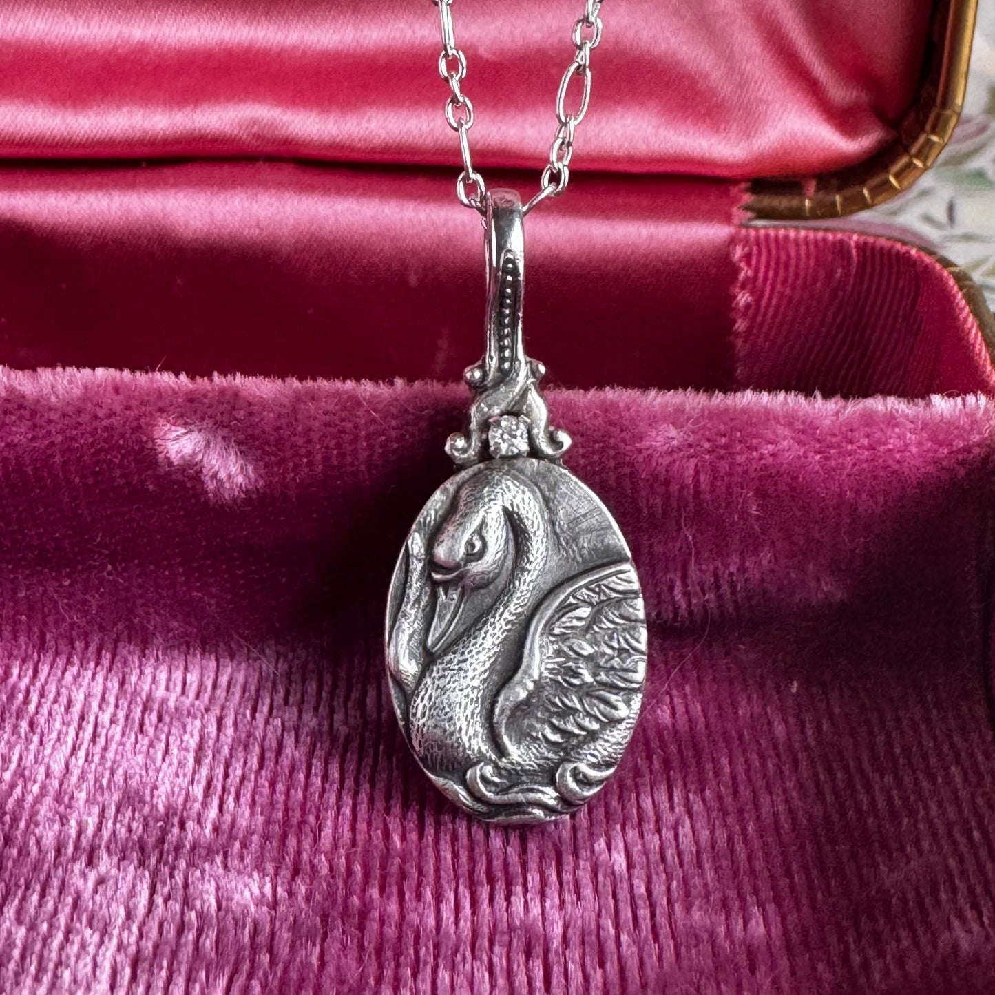 Victorian Swan and Moissanite Artisan Sterling Silver necklace