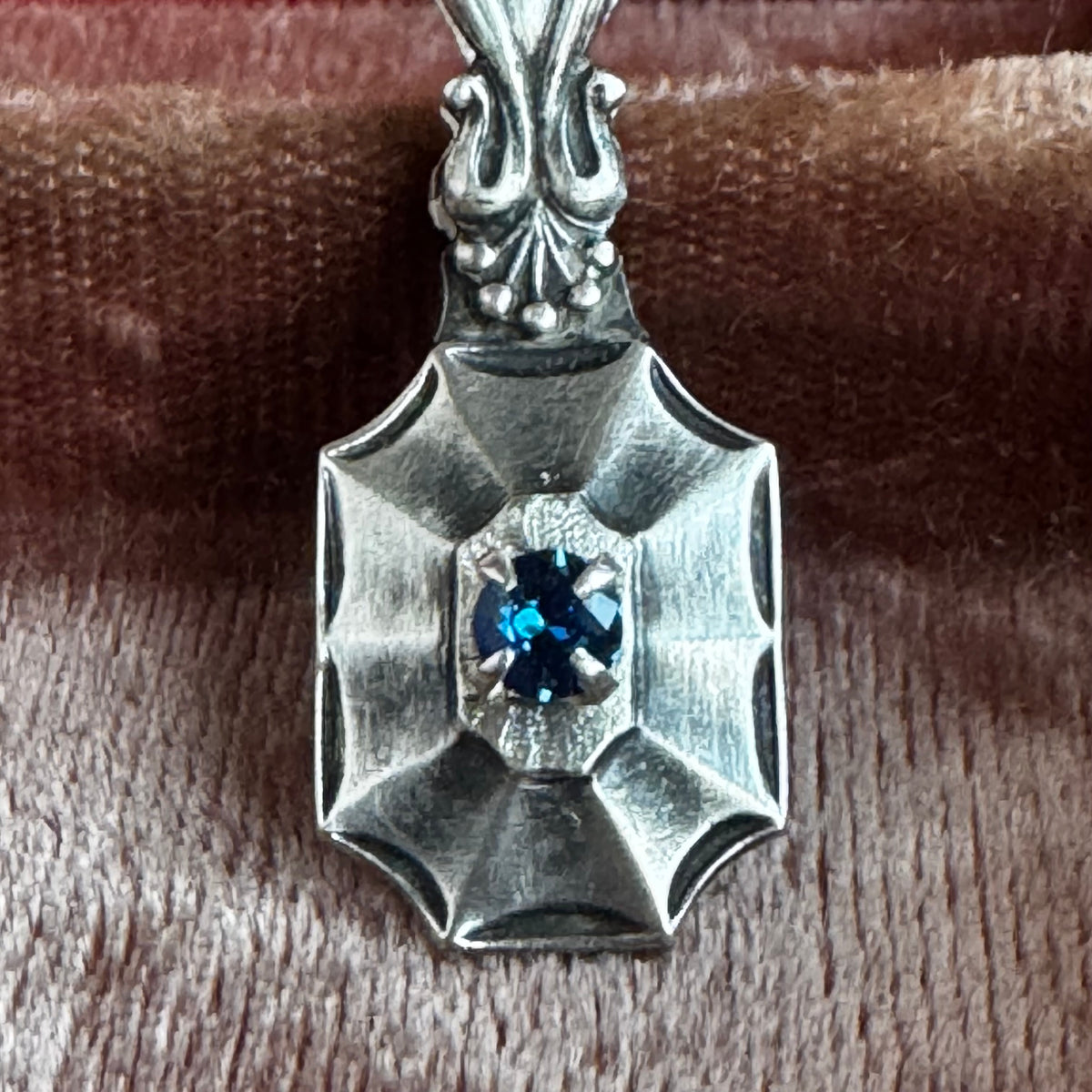 Victorian Gothic Starburst sapphire blue Spinel artisan Sterling Silver necklace