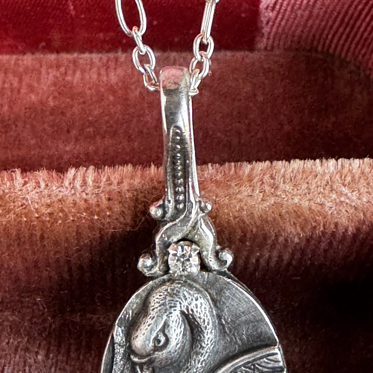 Victorian Swan and Moissanite Artisan Sterling Silver necklace