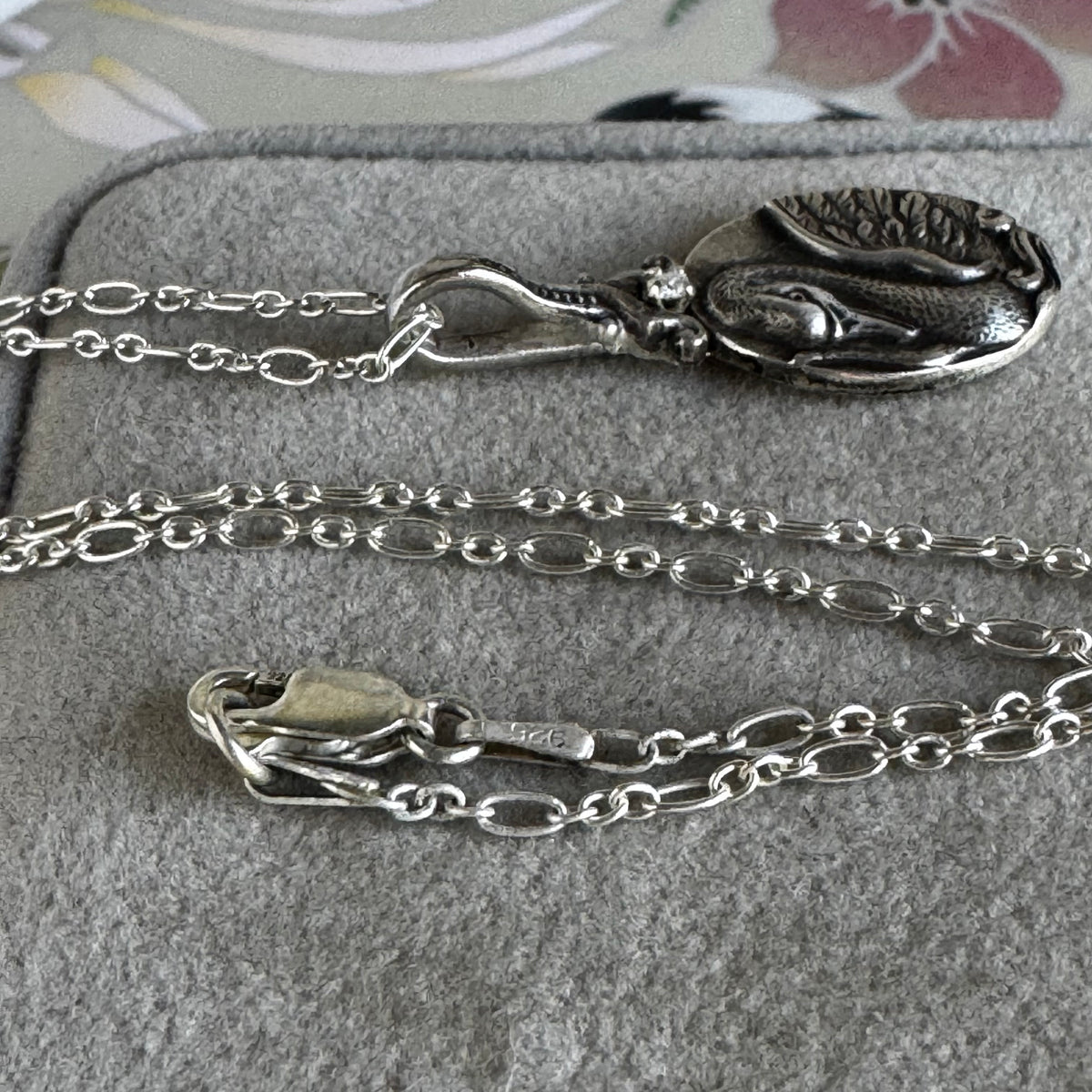 Victorian Swan and Moissanite Artisan Sterling Silver necklace