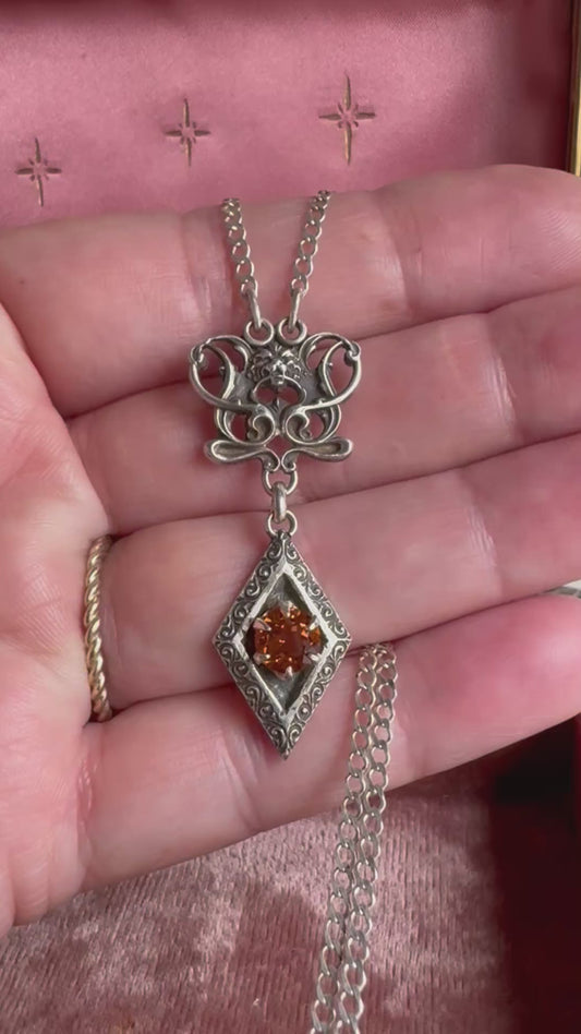 Gothic Lion and Citrine artisan necklace in Sterling Silver