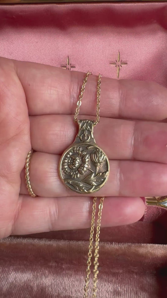Victorian heirloom Dandelion artisan brass necklace