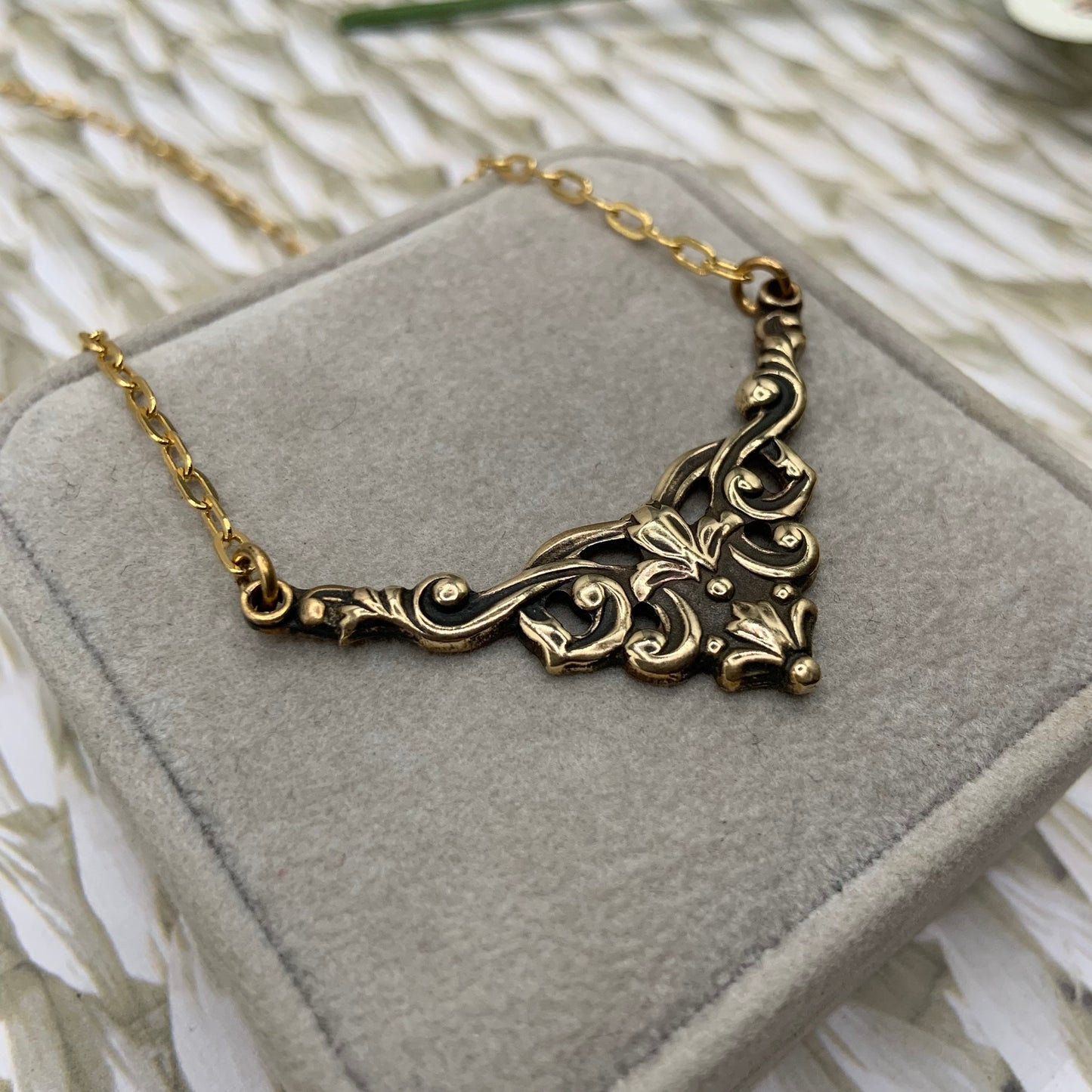 Antique brass Art Nouveau choker necklace